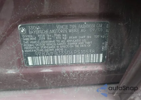 2006 BMW 330I from USA, damaged, VIN WBAVB33506PS10538